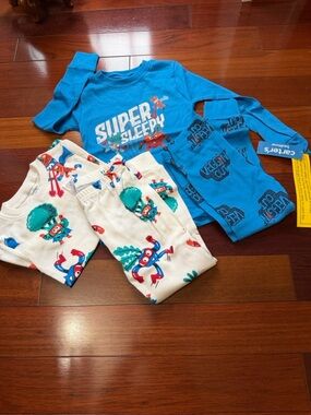 Carter's Blue & White Super Sleepy Crab 4 piece Pajama Set. (4T)